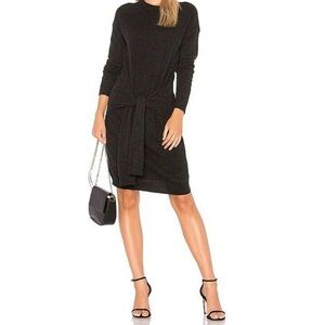 Vince Cashmere Blend Long Sleeve Tie Front Sweater Dress in Gray Size Large